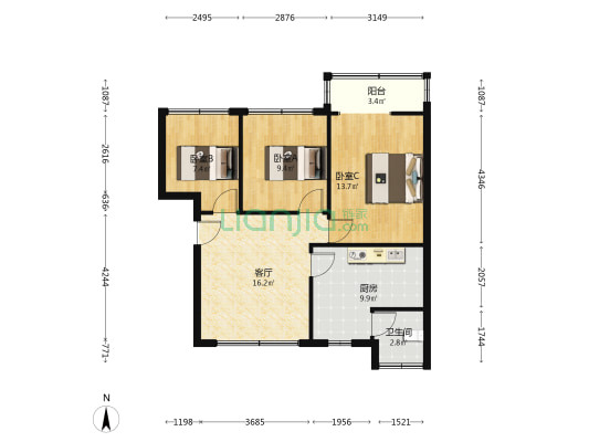 中区检察院宿舍 3室1厅1卫 79平方