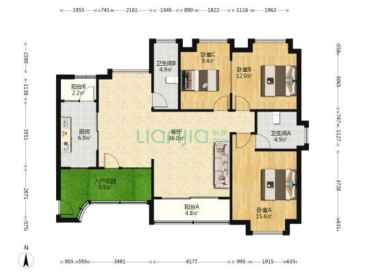 官洲北苑 3室1厅2卫 122平方