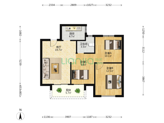 康泾铭苑 3室1厅1卫 89平方