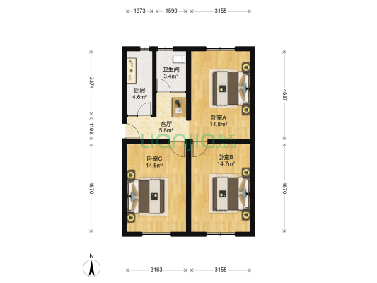 北三环中路 3室1厅1卫 76平方