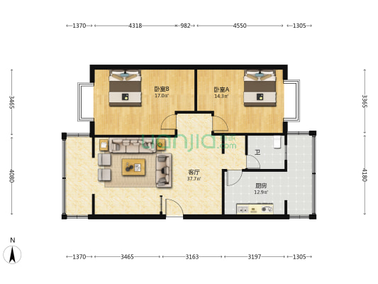 路桥公寓 2室1厅1卫 98平方