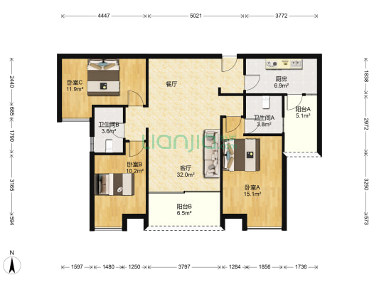家和城二期 3室1厅2卫 103平方