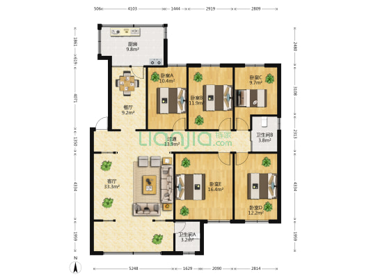 圆通小区 5室2厅2卫 152平方