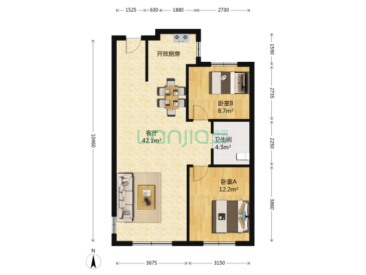 远洋荣域B3区 2室1厅1卫 88平方