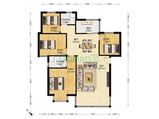华乐园 4室2厅2卫 112平方