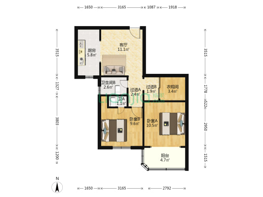 凯阳公寓 2室1厅2卫 77平方