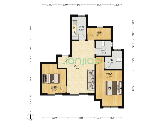 天地源金兰雅苑 3室1厅2卫 95平方