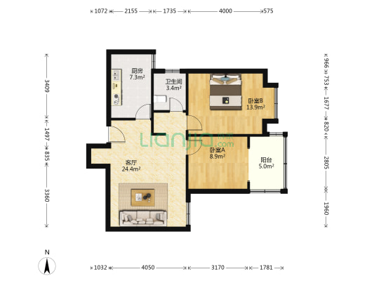 卫星花园 2室1厅1卫 82平方