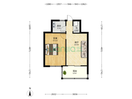 浴新大街12号院 1室1厅1卫 43平方