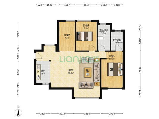 首创禧瑞阅府 3室1厅2卫 93平方