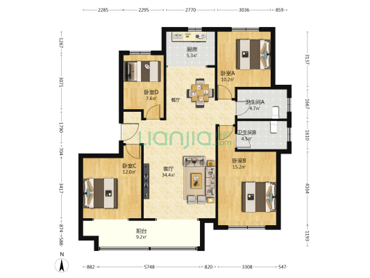 明发桃花源著 4室1厅2卫 146平方
