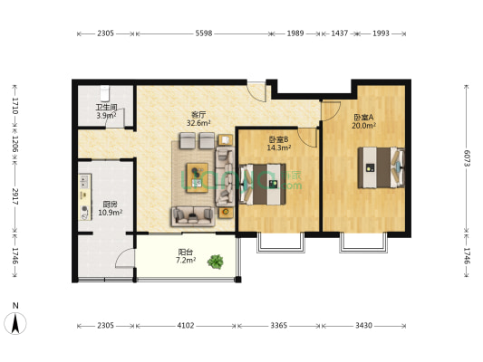 中南新苑东区 2室1厅1卫 106平方