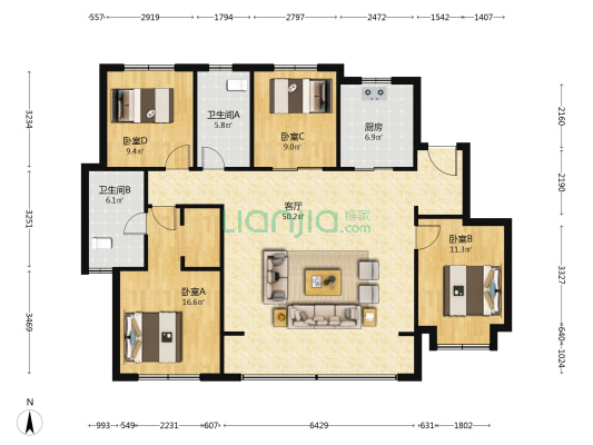 融创壹品南湖 4室1厅2卫 167平方