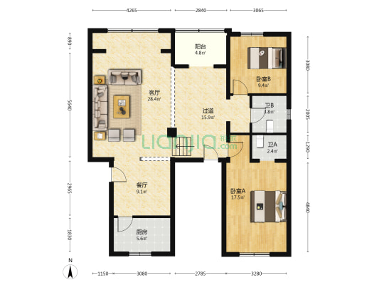 江安西三街6号 2室2厅2卫 134平方
