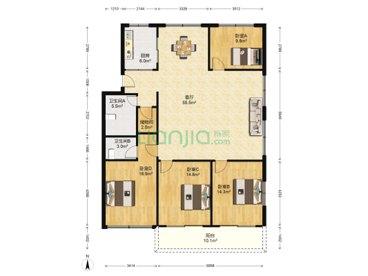 双桥联建 4室1厅2卫 160平方