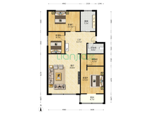 文庙前街69号 3室1厅1卫 135平方