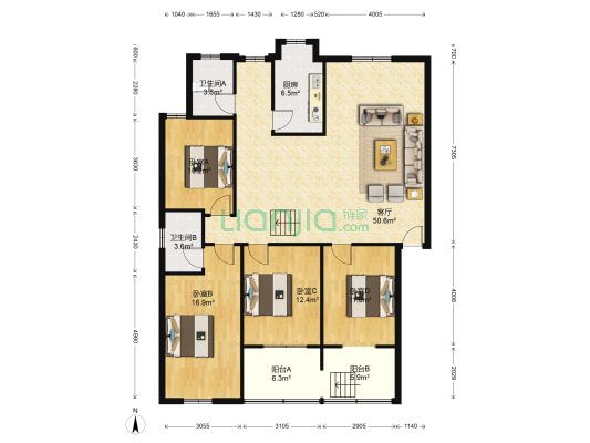 北湘苑 4室1厅2卫 142平方