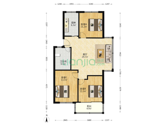 绣衣园 3室1厅1卫 101平方
