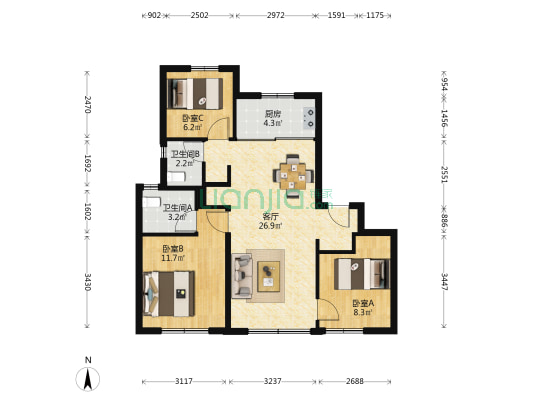 国祥府 3室1厅2卫 89平方
