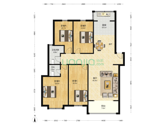 学院一号 4室1厅2卫 174平方