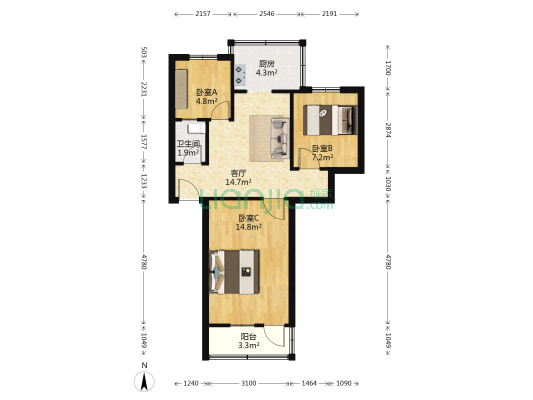 汝河路53号 3室1厅1卫 60平方