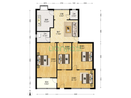 襄阳市农业委员会 4室1厅2卫 113平方