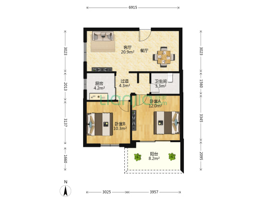 金龙苑 2室1厅1卫 72平方
