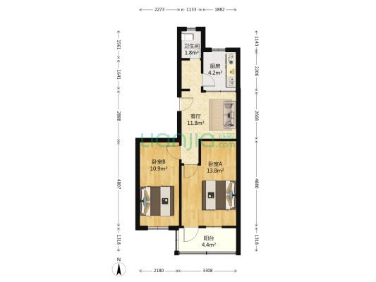 晏公庙西村 2室1厅1卫 59平方