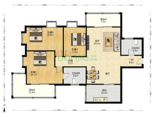 君苑 3室1厅2卫 161平方