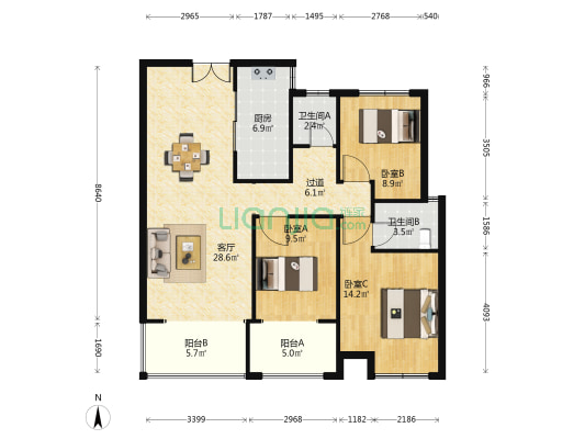 广泽上苑 3室1厅2卫 116平方