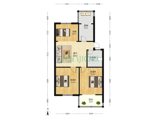 建安南院 3室1厅1卫 90平方
