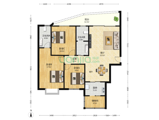 馨兰雅居 3室1厅2卫 132平方