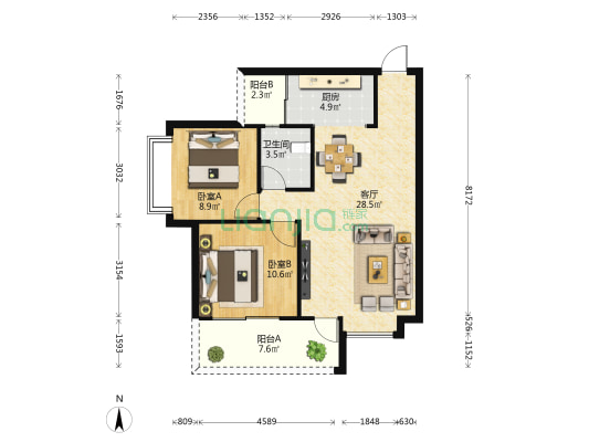 天健豪园 2室1厅1卫 80平方