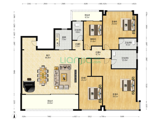 建发电建江山悦 3室1厅3卫 262平方