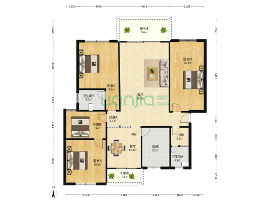 金竹园小区 4室2厅2卫 172平方