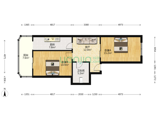 西冷里 2室1厅1卫 77平方
