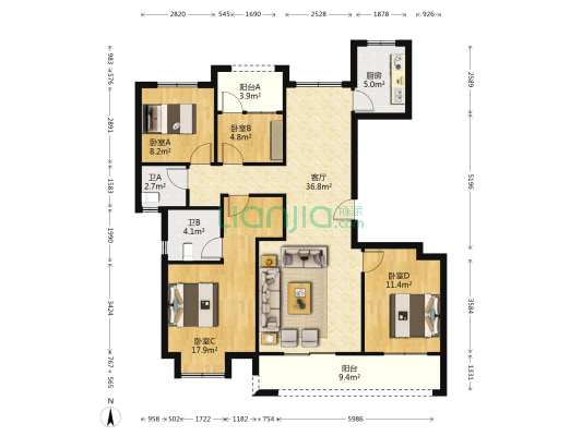 瀚宁府 4室1厅2卫 134平方