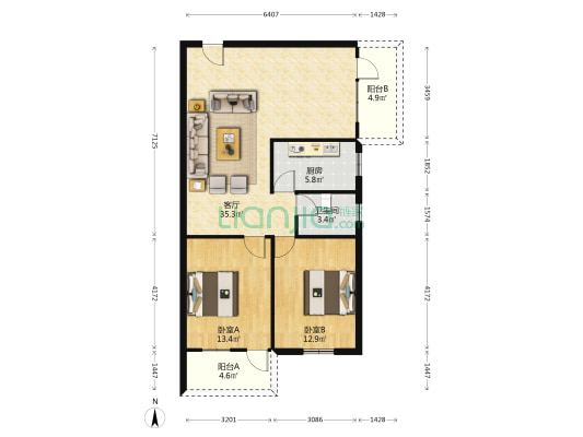 威远公园小区 2室1厅1卫 90平方
