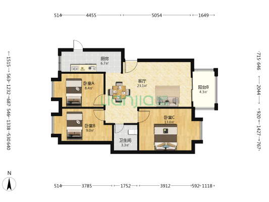 富华居 3室1厅1卫 78平方