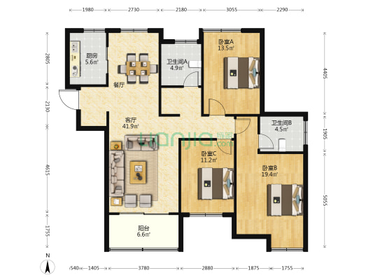 北国之春 3室1厅2卫 144平方