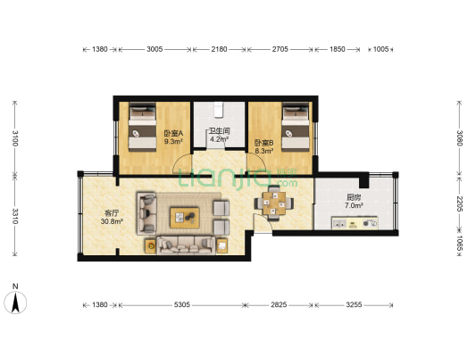麦市街43号 2室1厅1卫 77平方