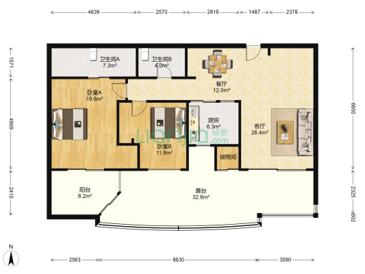 玲珑湾花园三区 2室2厅2卫 154平方