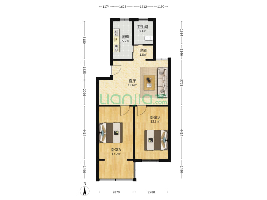 湖北路3号 2室1厅1卫 75平方