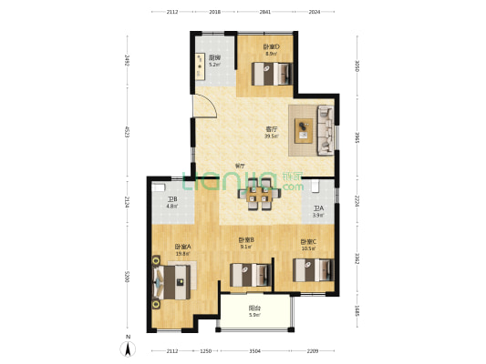 河姆景苑 4室1厅2卫 127平方