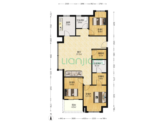 江南艺境秋苑 3室1厅2卫 123平方