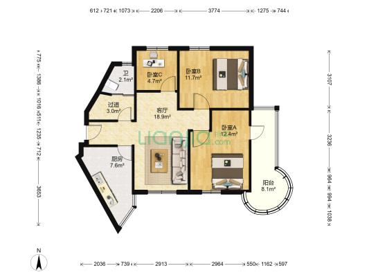 黄鹂小区 3室1厅1卫 79平方