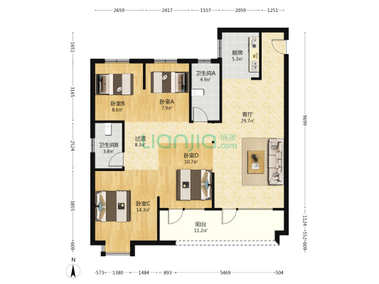 城发云悦府 4室1厅2卫 131平方