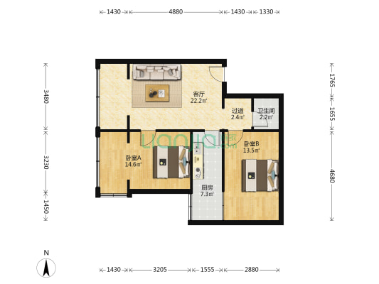 太原汽车制造厂职工住宅楼 2室1厅1卫 81平方