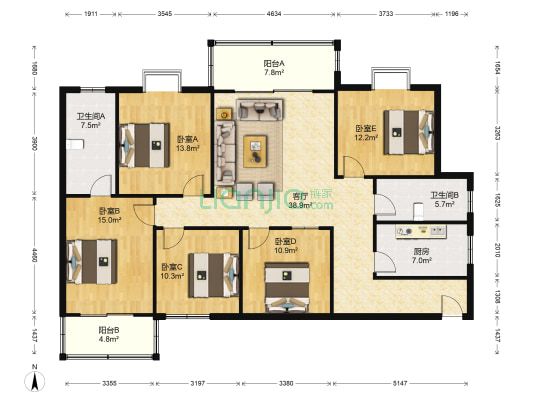 桔园经典 5室1厅2卫 164平方