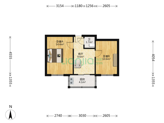 遵化铁路小区 2室1厅1卫 49平方